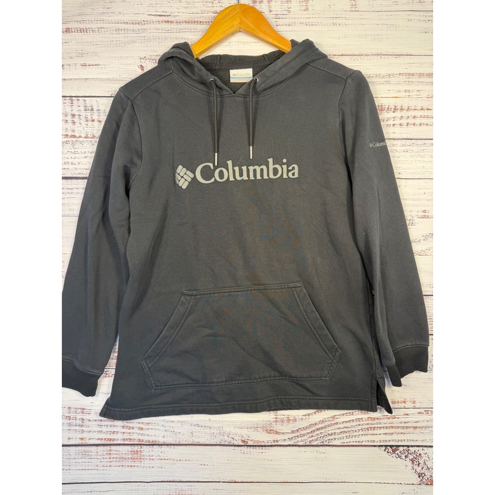 Columbia Womens M XL9550 Fleece Lined Hoodie Black Spellout Logo Pullover